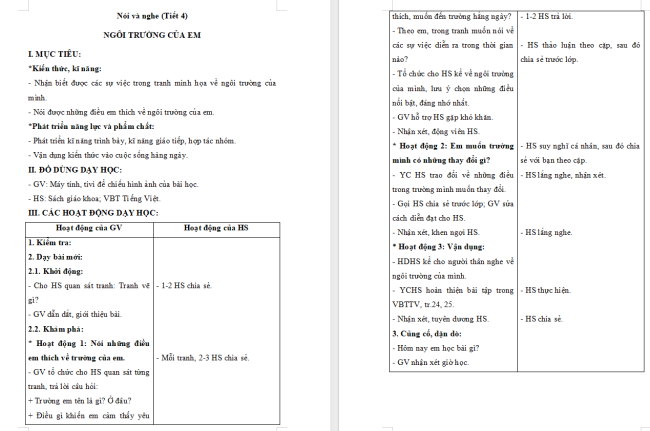 Giáo án Tiếng Việt 2 Bài 11: Ngôi trường của em