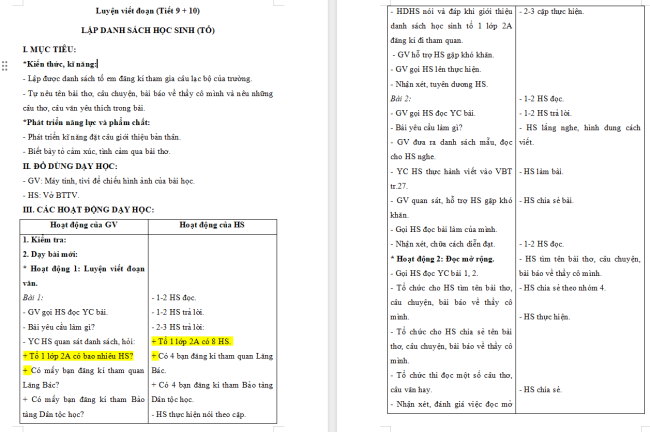 Giáo án Tiếng Việt 2 Bài 12: Lập danh sách học sinh (tổ). Đọc mở rộng