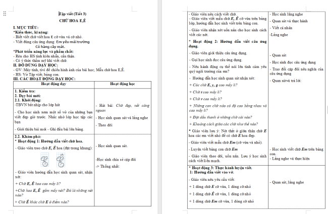 Giáo án Tiếng Việt 2 Bài 13: Chữ hoa E, Ê