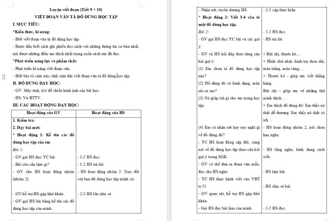 Giáo án Tiếng Việt 2 Bài 16: Viết đoạn văn tả đồ dùng học tập. Đọc mở rộng