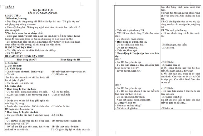 Giáo án Tiếng Việt 2 Bài 9: Cô giáo lớp em
