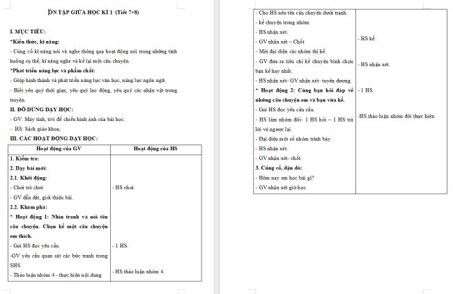Giáo án Tiếng Việt 2 Ôn tập giữa học kì I (Tiết 7, 8)