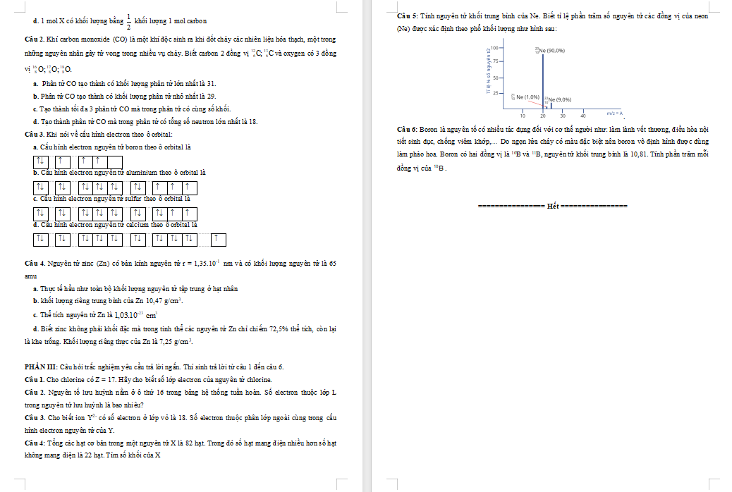 Đề kiểm tra giữa kì 1 Hóa học 10 K