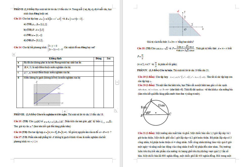 Đề thi giữa kì 1 Toán 10 Chân trời sáng tạo
