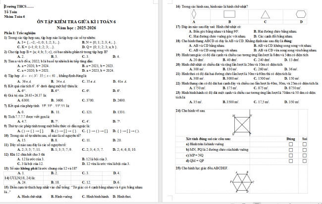 Đề cương giữa học kì 1 môn Toán 6 Kết nối tri thức