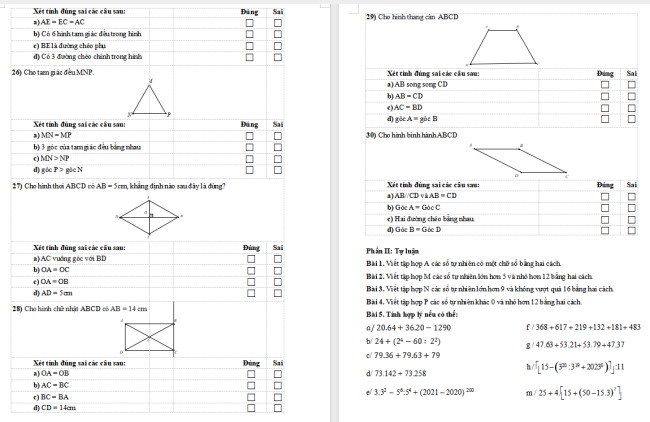 Đề cương giữa học kì 1 môn Toán 6 Kết nối tri thức