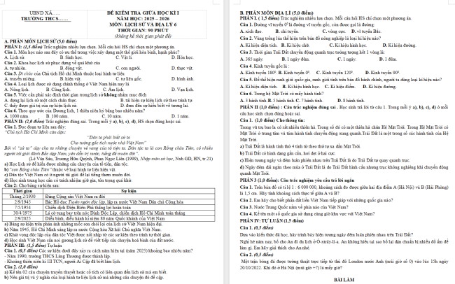 Đề thi giữa học kì 1 môn Lịch sử - Địa lí 6 Kết nối tri thức