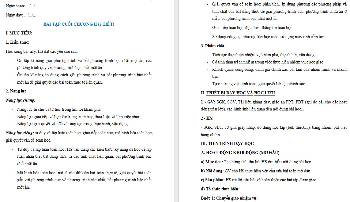 Giáo án Toán 9 Bài tập cuối Chương 2 file word