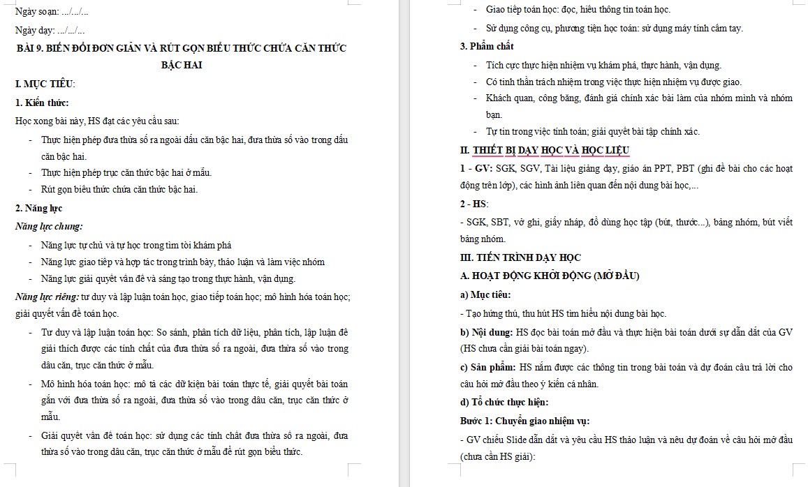 Giáo án Toán 9 Bài 9 file word