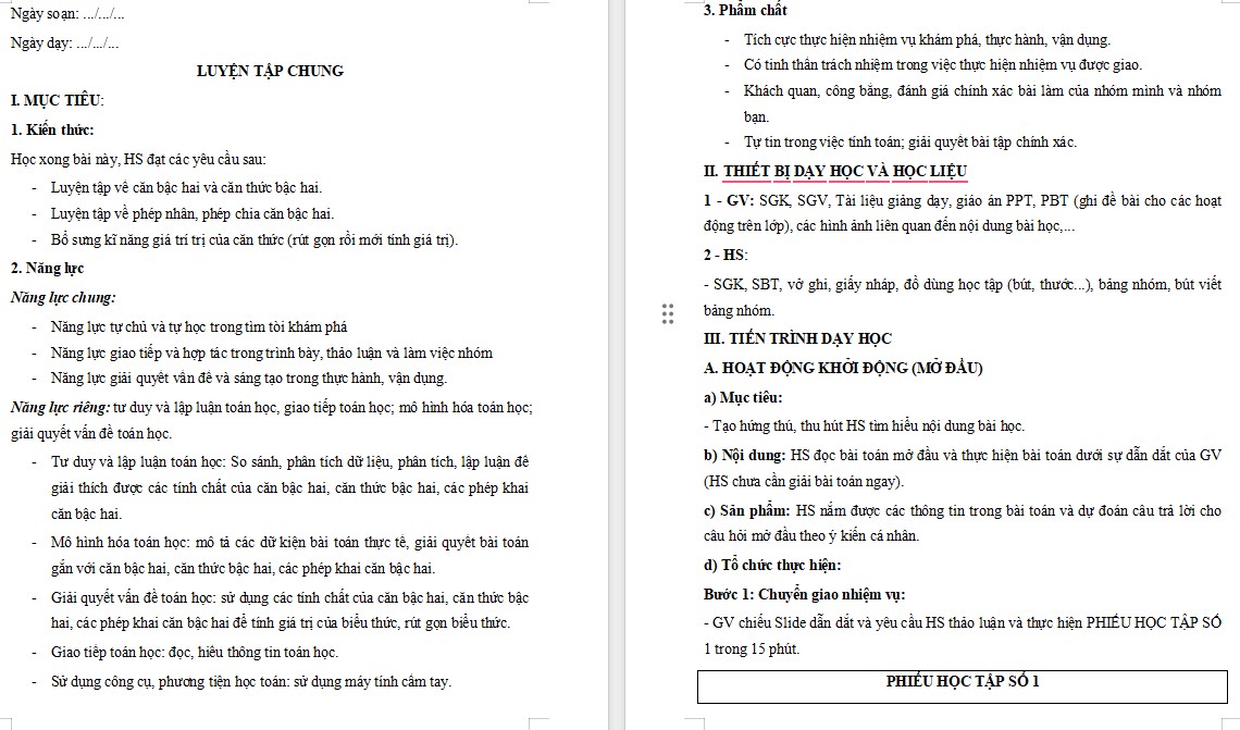 Giáo án Toán 9 Bài Luyện tập chung Chương 3 file word