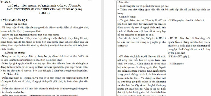 Giáo án Đạo đức 5: Tôn trọng sự khác biệt của người khác