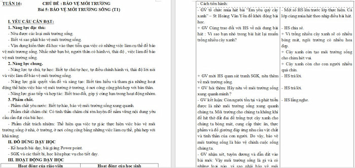 Giáo án Đạo đức 5: Bảo vệ môi trường sống