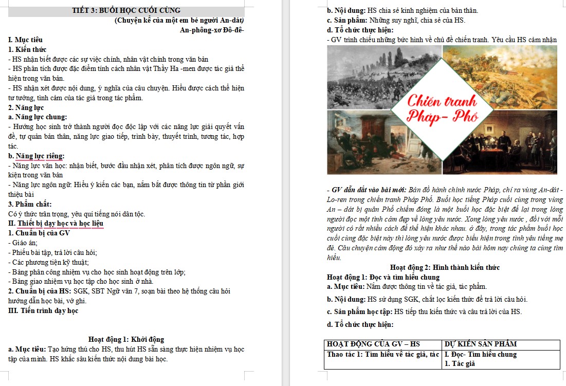 Giáo án Bài Buổi học cuối cùng Ngữ văn 7 Cánh Diều