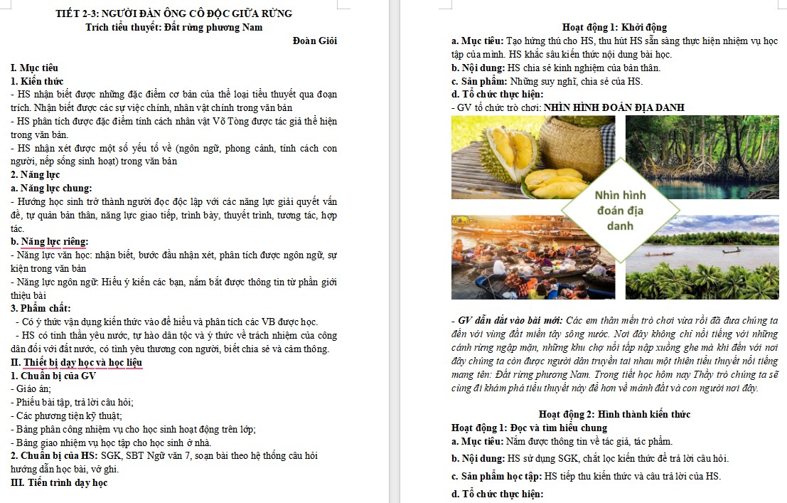 Giáo án Bài Người đàn ông cô độc giữa rừng Ngữ văn 7 Cánh Diều