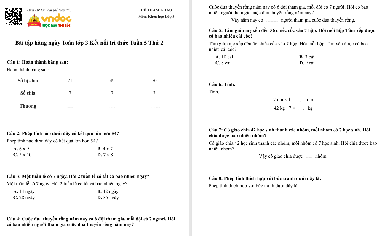 Bai tap hang ngay Toan lop 3 Hoc ki 1 Ket noi tri thuc 2*705360