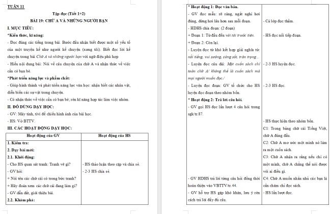 Giáo án Tiếng Việt 2 Bài 19: Chữ A và những người bạn