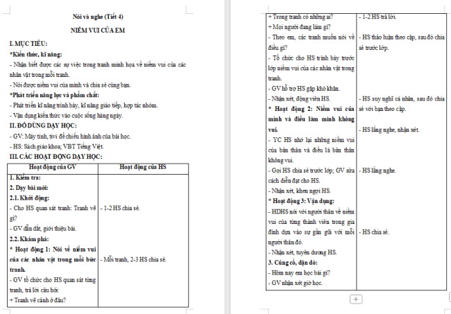 Giáo án Tiếng Việt 2 Bài 19: Niềm vui của em