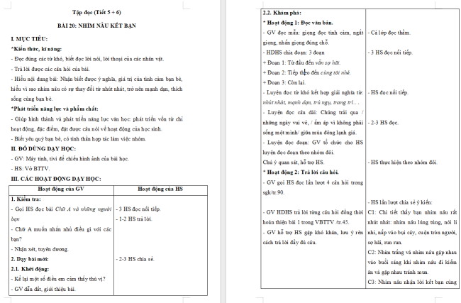 Giáo án Tiếng Việt 2 Bài 20: Đọc Nhím nâu kết bạn