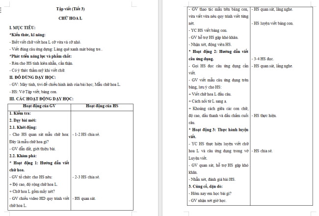 Giáo án Tiếng Việt 2 Bài 21: Chữ hoa L