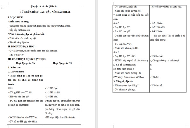 Giáo án Tiếng Việt 2 Bài 22: Từ ngữ chỉ sự vật, đặc điểm. Câu nêu đặc điểm