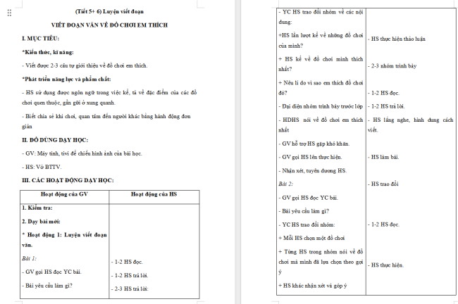 Giáo án Tiếng Việt 2 Bài 24: Viết đoạn văn tả đồ chơi. Đọc mở rộng