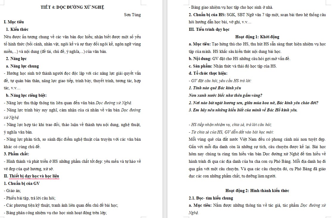 Giáo án Bài Dọc đường xứ Nghệ Ngữ văn 7 Cánh Diều