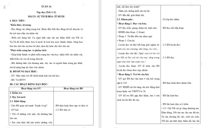 Giáo án Tiếng Việt 2 Bài 25: Sự tích hoa tỉ muội