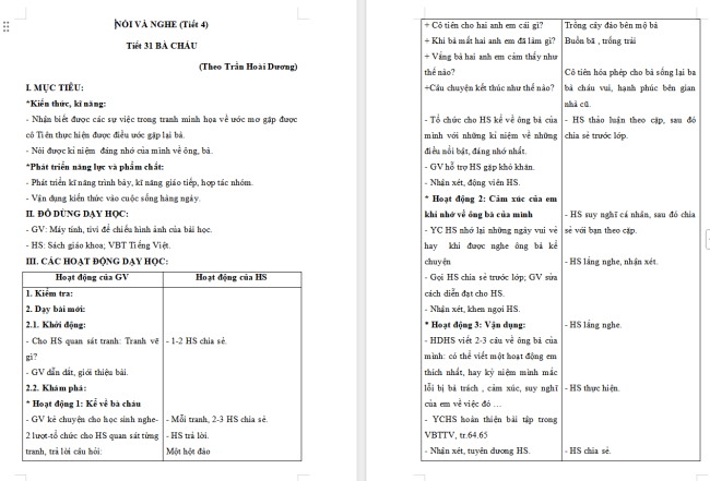 Giáo án Tiếng Việt 2 Bài 29: Kể chuyện Bà cháu