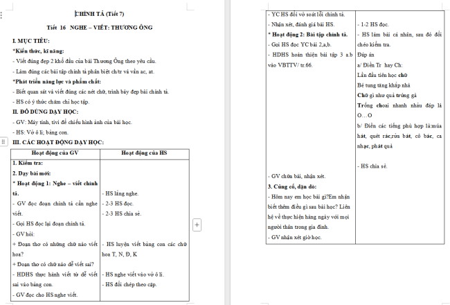 Giáo án Tiếng Việt 2 Bài 30: Viết Thương ông