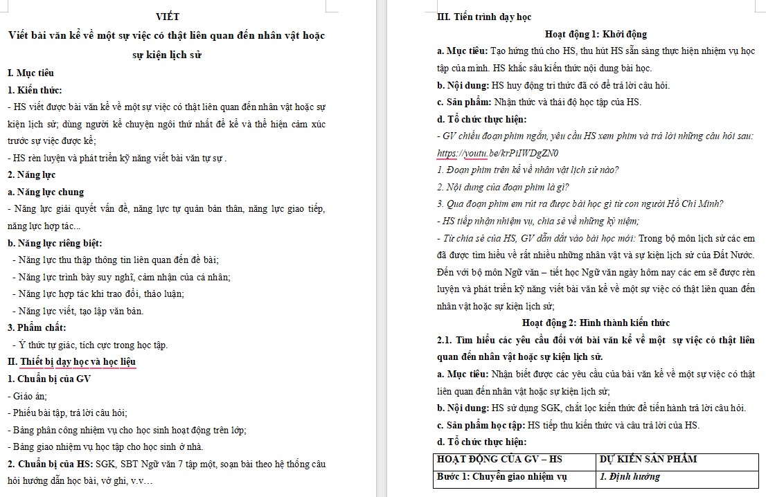 Giáo án Bài Viết bài văn kể lại một sự việc có thật liên quan đến nhân vật hoặc sự kiện lịch sử Ngữ văn 7 Cánh Diều
