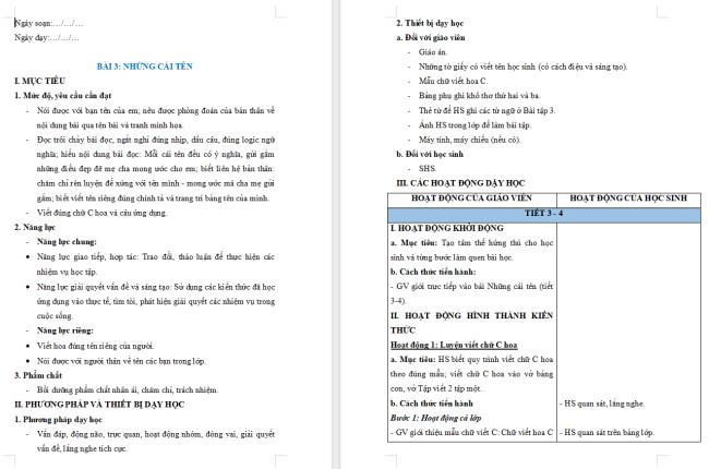 Giáo án Tiếng Việt 2 Bài 3: Viết hoa tên người