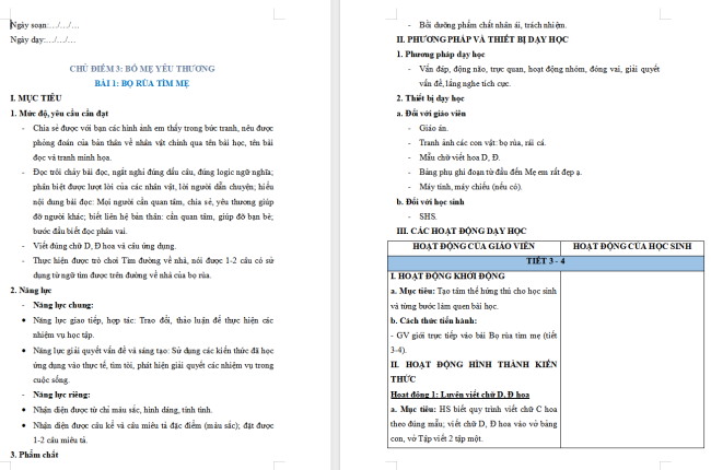 Giáo án Tiếng Việt 2 Bài 1: Viết chữ hoa D, Đ
