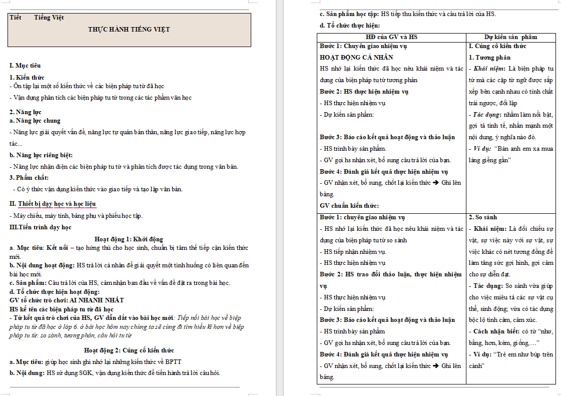 Giáo án Bài Thực hành tiếng việt trang 48 Ngữ văn 7 Cánh Diều