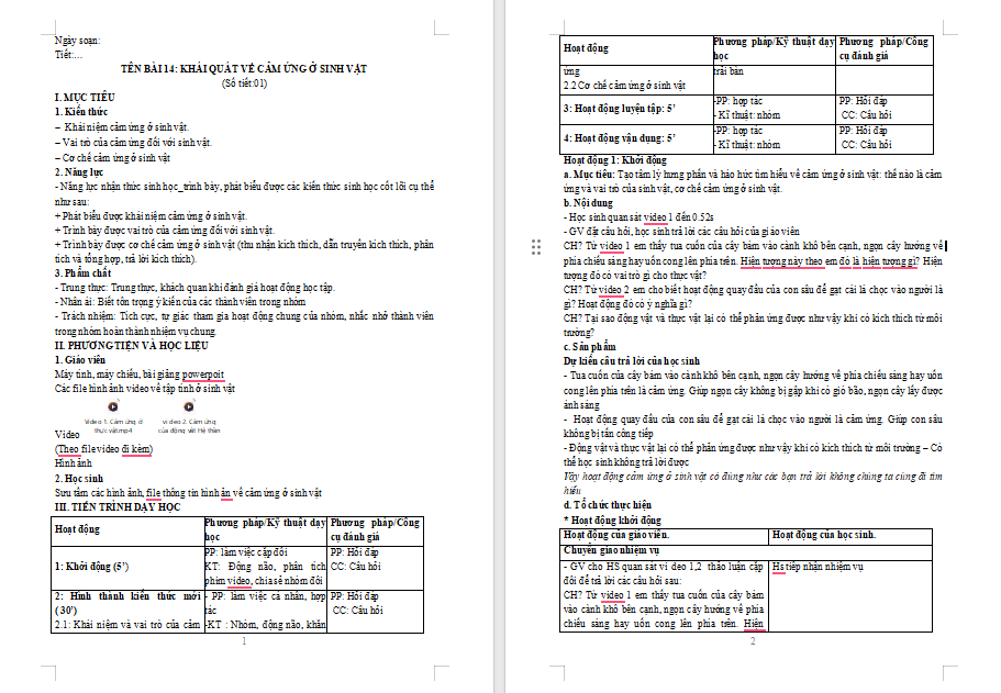 Giáo án PowerPoint Sinh học 11 Bài 14