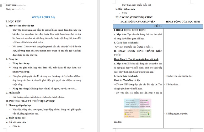 Giáo án Tiếng Việt 2 Ôn tập giữa học kì I - Ôn tập 3