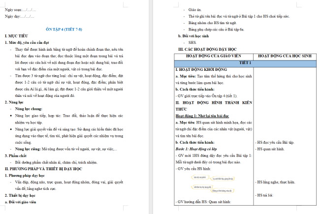 Giáo án Tiếng Việt 2 Ôn tập giữa học kì I - Ôn tập 4
