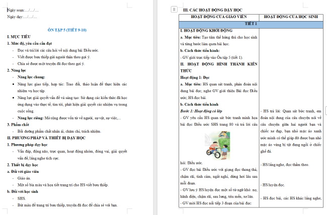 Giáo án Tiếng Việt 2 Ôn tập giữa học kì I - Ôn tập 5
