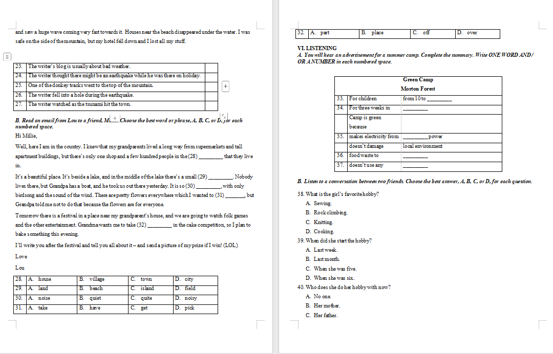 đề kiểm tra cuối kì 1 Tiếng Anh 8