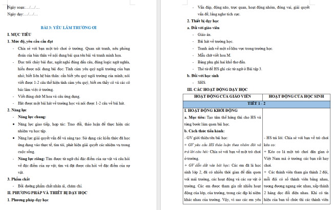 Giáo án Tiếng Việt 2 Bài 3: Đọc Yêu lắm trường ơi!