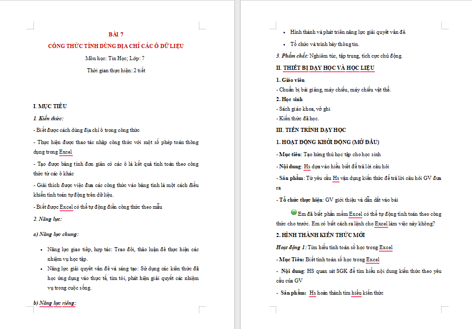 Giáo án PowerPoint Tin học 7 Bài 7