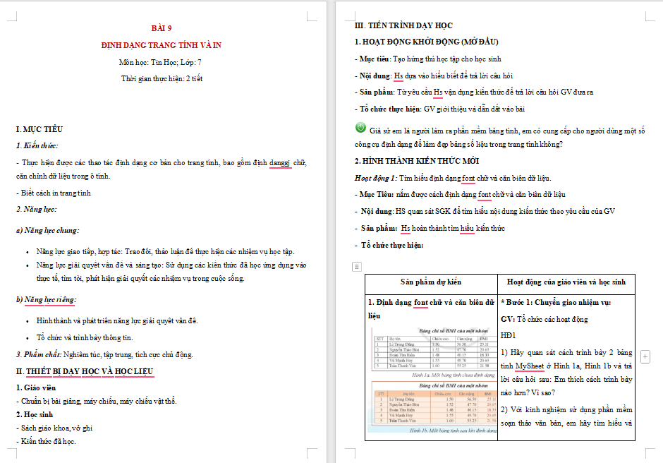 Giáo án PowerPoint Tin học 7 Bài 9