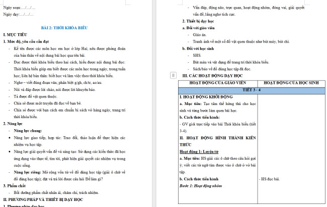 Giáo án Tiếng Việt 2 Bài 2: Nói và đáp lời chào, lời khuyên bảo