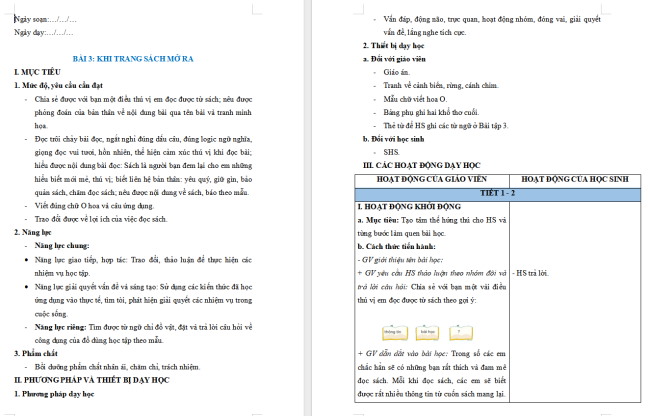Giáo án Tiếng Việt 2 Bài 3: Đọc Khi trang sách mở ra...