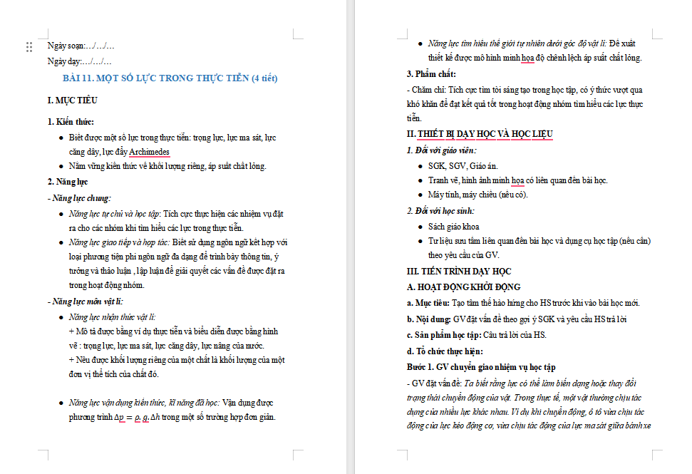 Giáo án PowerPoint Vật lí 10 Bài 11