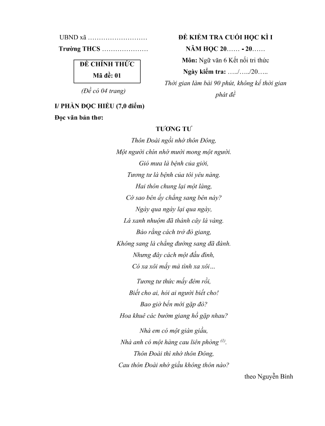 bo de thi hoc ki 1 mon ngu van 6 ket noi tri thuc so 2 h2*709298