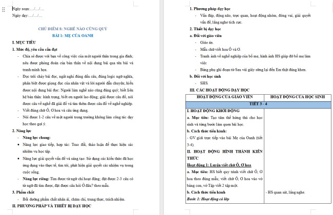 Giáo án Tiếng Việt 2 Bài 1: Từ chỉ hoạt động. Đặt câu hỏi ở đâu?