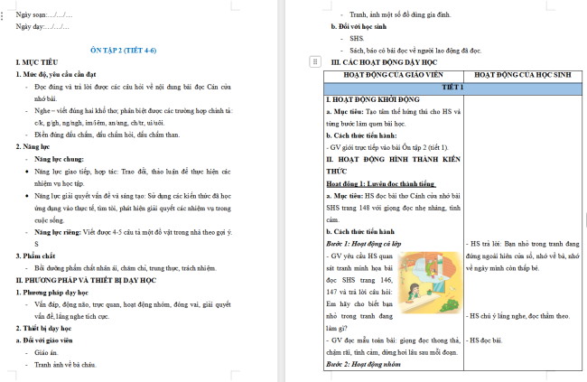 Giáo án Tiếng Việt 2 Ôn tập cuối học kì I - Ôn tập 2