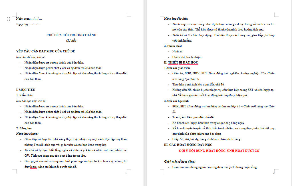 Giáo án PowerPoint Hoạt động trải nghiệm 12 Chủ đề 2