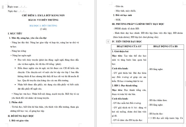 Giáo án Tiếng Việt 2 Bài 10: Đến trường