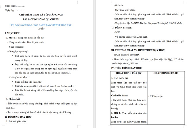 Giáo án Tiếng Việt 2 Bài 10: Đọc sách báo viết về học tập
